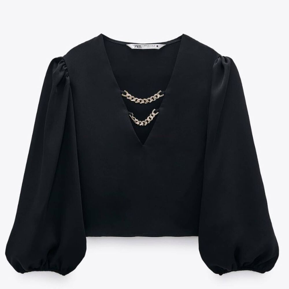 ZARA CHAIN DETAIL TOP BLACK XS NWT